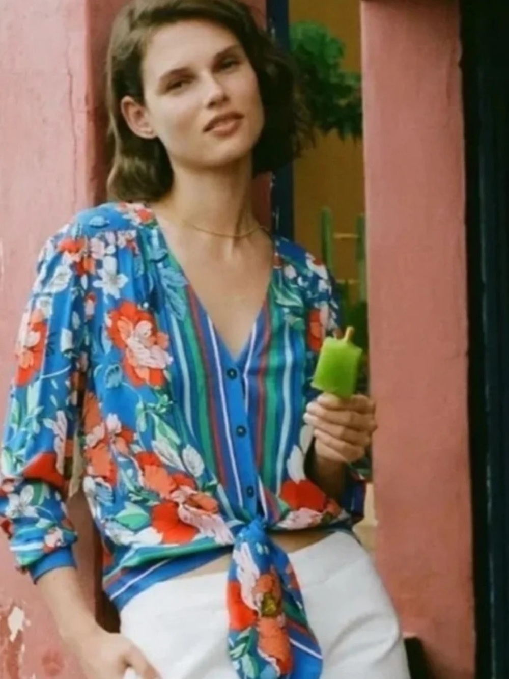 Anthropologie Maeve Elan Scarf Printed Floral Tie Blouse Size 6 - Picture 11 of 11